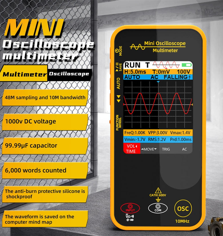 BSIDE OS1 Mini Oscilloscope Multimeter 10MHz Bandwidth 48MSa/s Sampling Rate 1000V DC Voltage Measurement Portable Multifunctional Tester for Professional Electronics Troubleshooting