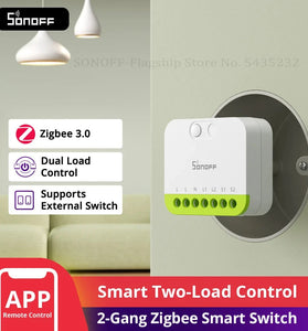 SONOFF MINI-ZB2GS MINI DUO 2-Gang Zigbe Smart Switch Dual Load Control Zigbee3.0 Compatibility Signal with Multiple Zigbe Hub