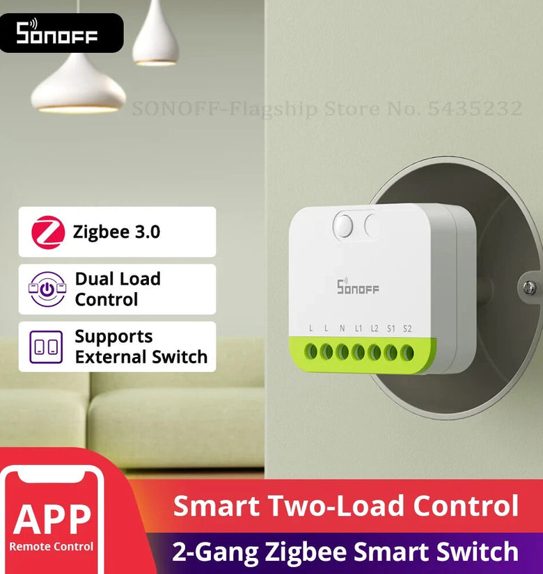 SONOFF MINI-ZB2GS MINI DUO 2-Gang Zigbe Smart Switch Dual Load Control Zigbee3.0 Compatibility Signal with Multiple Zigbe Hub
