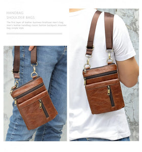 Ekphero Men Vintage Genuine Leather Shoulder Bag Small Messenger Bags Large Capacity Business Casual Crossbody Bag
