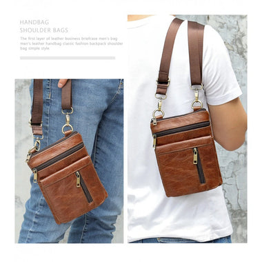 Ekphero Men Vintage Genuine Leather Shoulder Bag Small Messenger Bags Large Capacity Business Casual Crossbody Bag