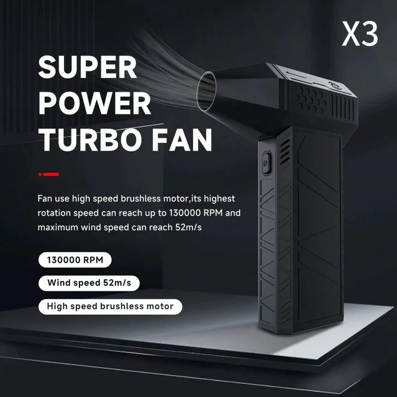 X3 Turbo Power Fan Handheld Brushless Motor 130000rpm Third Generation Violent Blower Mini Turbo Fan Wind Speed 52m/s Industrial Duct Fan