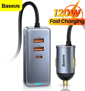 Baseus 120W Lighter Splitter QC 3.0 PD 3.0 USB Car Charger PD 20W Quick Charging For Iphone Car USB Socket Adapter