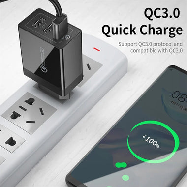 ESSAGER 30W 3-Port USB Charger 3USB-A QC3.0 2.0 Fast Charging Wall Charger Adapter EU Plug for iPhone 16 15 Pro 14 13 Pro Max for Samsung Galaxy Z Flip6 for Xiaomi 15pro for Huawei Mate XT