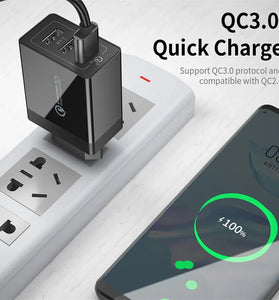 ESSAGER 30W 3-Port USB Charger 3USB-A QC3.0 2.0 Fast Charging Wall Charger Adapter EU Plug for iPhone 16 15 Pro 14 13 Pro Max for Samsung Galaxy Z Flip6 for Xiaomi 15pro for Huawei Mate XT