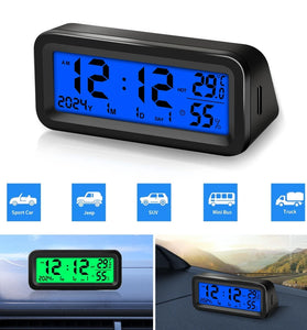 Solar Car Digital Clock Date Week Temperature Humidity LCD Backlit Display for Dashboard Car Clock Automobiles Internal Stick-On