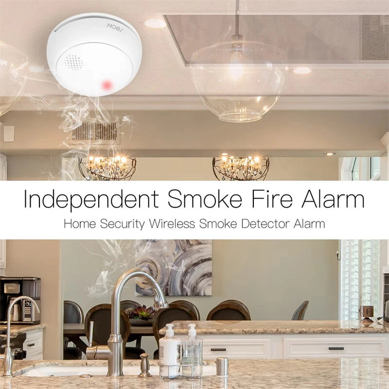 MOES Tuya ZigBe Smart Wireless Smoke Detector Fire 85dB Sound Alarm Siren Sensor Smart Safety Protection Home Kitchen Fire App Alert