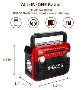 X-BASS Handheld Radio FM AM SW Radio Built-in Magnetic Speaker Support USB BT TF Headphone Music Player with Multi-band Household Flashlight Indoors Outdoors Use