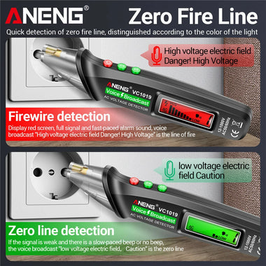 ANENG VC1019 Red Laser Test Pen Voice Broadcast Voltage Detector 12-1000V Volt Current Non-Contact Pen Electric Teste Meter Tool