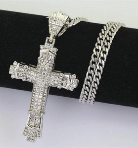 Rhinestone Cross Pendant Necklace Charm Shiny Zircon Cross Necklace for Men Women Hiphop Necklaces Fashion Jewelry Gifts