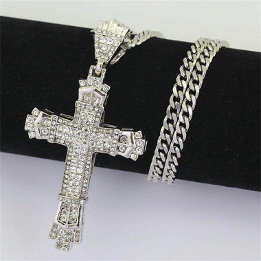 Rhinestone Cross Pendant Necklace Charm Shiny Zircon Cross Necklace for Men Women Hiphop Necklaces Fashion Jewelry Gifts