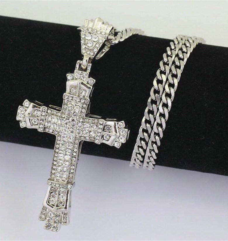 Rhinestone Cross Pendant Necklace Charm Shiny Zircon Cross Necklace for Men Women Hiphop Necklaces Fashion Jewelry Gifts