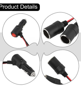 Car Lighter Adapter 12V 24V 240W Dual Splitter With On Off Switch 1 Male To 2 Female Sockets Portable Power Accessories 10cm Cable Black Red PVC Material