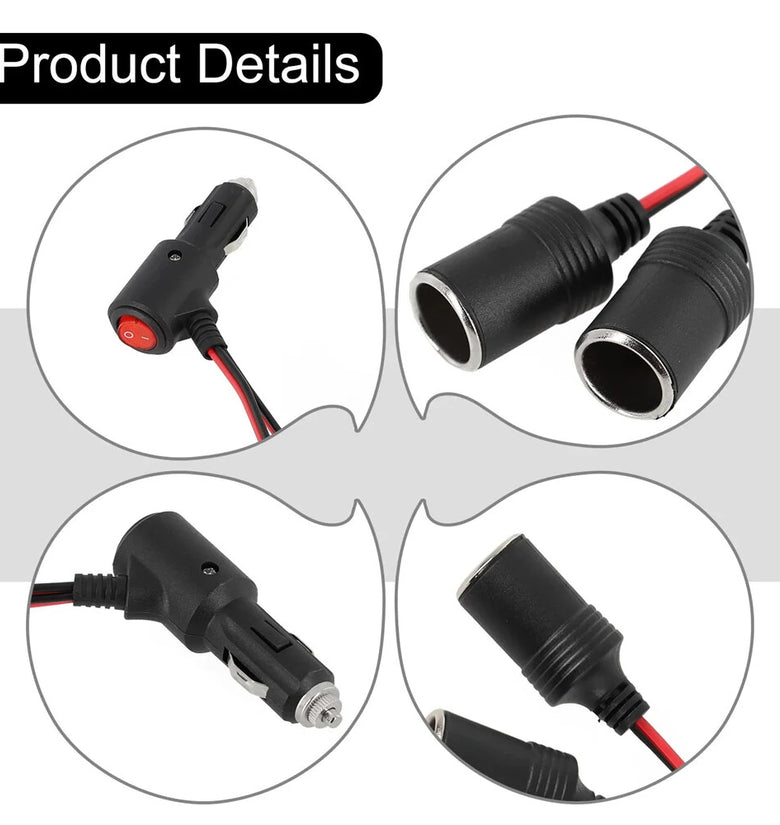 Car Lighter Adapter 12V 24V 240W Dual Splitter With On Off Switch 1 Male To 2 Female Sockets Portable Power Accessories 10cm Cable Black Red PVC Material