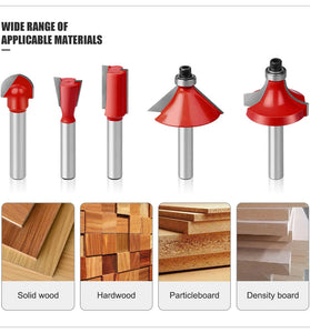 15PCS Woodworking Milling Cutter Set Tungsten Steel YG8 Alloy Blades Heat-Resistant Coating Multiple Shank Sizes for Precise Slotting and Trimming