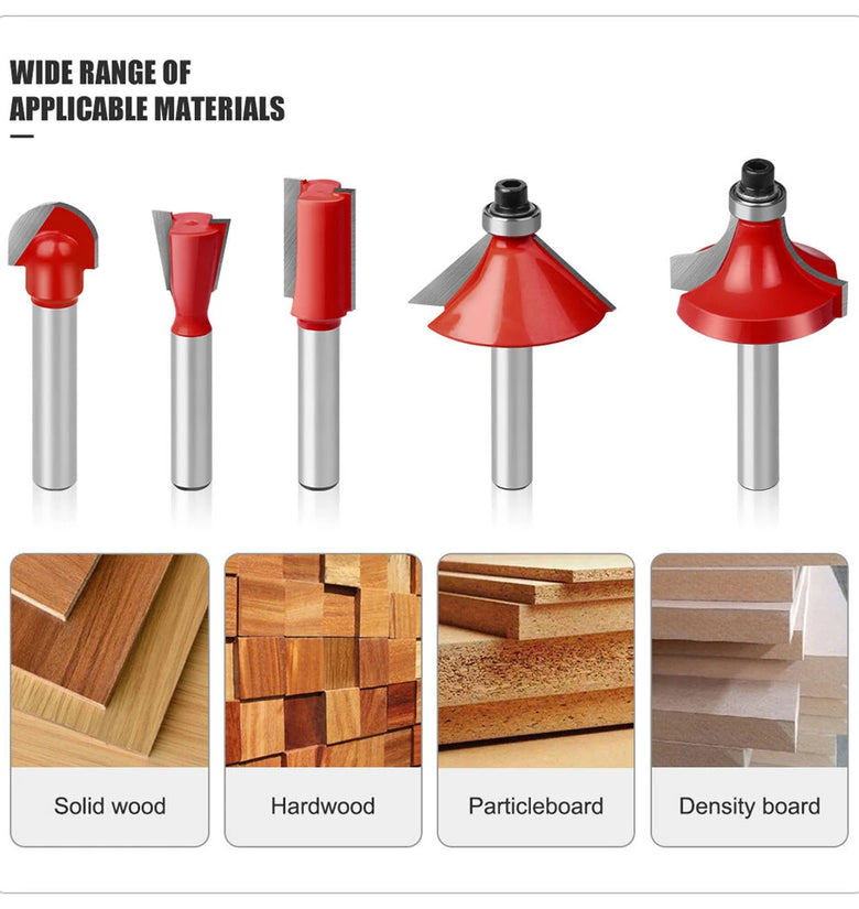 15PCS Woodworking Milling Cutter Set Tungsten Steel YG8 Alloy Blades Heat-Resistant Coating Multiple Shank Sizes for Precise Slotting and Trimming