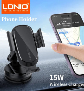 LDNIO MV21 15W Wireless Charger Car Phone Holder Grip Mobile Clamp Stand Retractable Base Bracket Support for IPhone 15 14 13 for Samsung Galaxy S24 for Huawei Pura 70 Ultra
