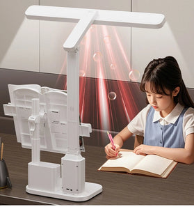 Elfeland LED Eye-Care Desk Lamp 3 Color Temperatures & 5-Level Brightness Dimmable USB Rechargeable 6000mAh With Clock & Thermometer Display Pen Holder Book Holder