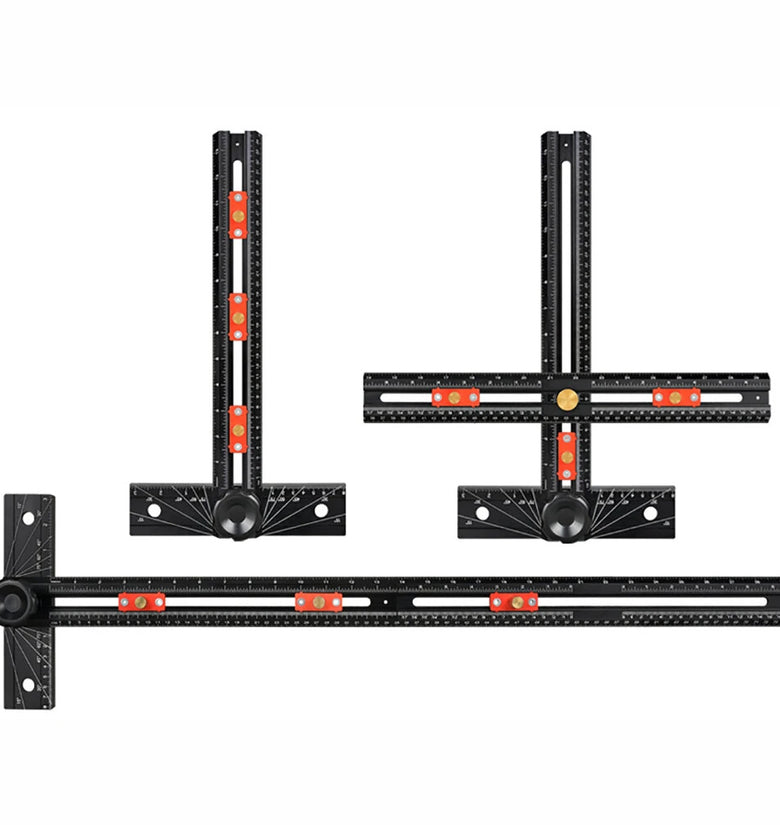 Multifunctional Drilling Positioning Ruler T-Square Angle Measuring Ruler 400mm 800mm Aluminum Alloy Woodworking Hole Locator Marking Gauge