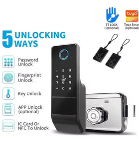 Tuya WiFi Fingerprint Gate Lock Outdoor TTlock Smart Door Lock with Digital IC Card Rim Lock for Home Garden Security