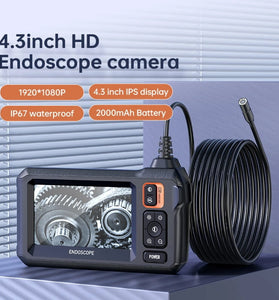 4.3 inch 8mm IPS HD Screen Car Endoscope Camera with Light Borescope 2000mah Sewer Camera 1080P HD Inspection Camera for Home/Pipe/Automotive