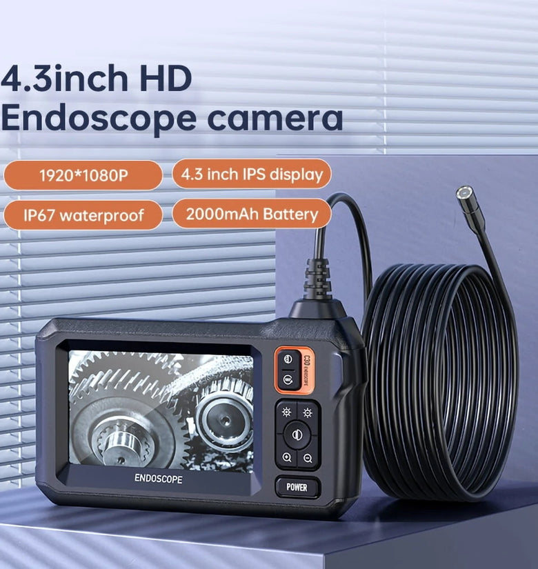 4.3 inch 8mm IPS HD Screen Car Endoscope Camera with Light Borescope 2000mah Sewer Camera 1080P HD Inspection Camera for Home/Pipe/Automotive