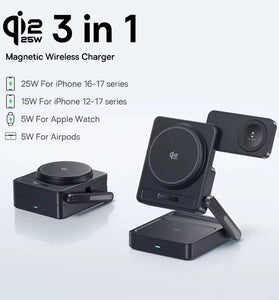 Baseus PicoGo AF21 3-in-1 Qi2.2Magnetic Wireless Charger Stand 25W Fast Wireless Charging Mount Bracket for Smart Phones for iPhone 17 17Pro 16 Pro Max 15 14 13 for Huawei Mate XTs for Xiaomi 17pro for OPPO for Airpods for Apple Watch