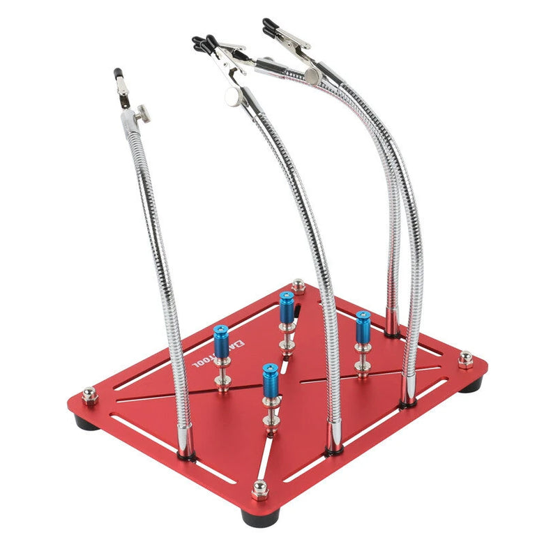 Flexible PCB Holder Soldering Tool Soldering Hand Set Heat Resistant Metal Arms Stainless Steel Base Adjustable Clamping Height 360 Rotatable Clips Multitask Assembly Repair Platform