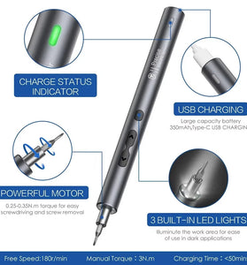 28pcs Rechargeable Electric Screwdriver Set Mini Precision Tool High Torque Magnetic Motor LED Lights Aluminum Shell Type-C Charging Cable
