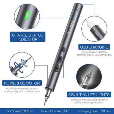 28pcs Rechargeable Electric Screwdriver Set Mini Precision Tool High Torque Magnetic Motor LED Lights Aluminum Shell Type-C Charging Cable
