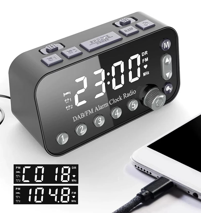 MD-A1 Wireless bluetooth Speaker FM Radio Small Mini Alarm Clock with LED Digital Display Dual USB Charging DAB FM Digital Radio Bedside Clock Speaker