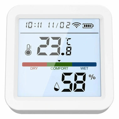 Smart Wifi bluetooth/Zigbe Temperature Humidity Sensor with Backlight Real-Time Monitoring High Accuracy Adjustable Stand Compatible with Tuya Smart Smart Life Amazon Alexa Google Home