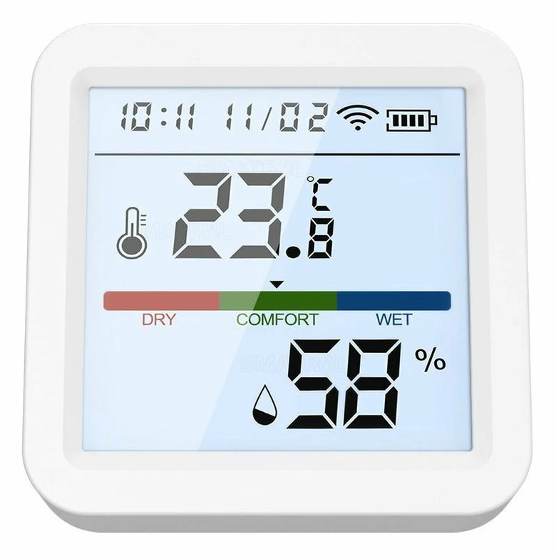 Smart Wifi bluetooth/Zigbe Temperature Humidity Sensor with Backlight Real-Time Monitoring High Accuracy Adjustable Stand Compatible with Tuya Smart Smart Life Amazon Alexa Google Home