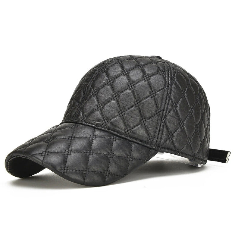 Collrown Genuine Sheepskin Leather Baseball Caps Men Fashion Solid Color Casual Peaked Cap Street Hat 55-61CM