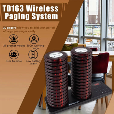 Retekess Restaurant Pager Wireless Calling System Vibrators Paging Device 20/30pcs Coaste Pager 500m Range IP33 Waterproof Keypad Touch 31 Prompt Modes