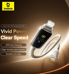 Baseus Vipow 20W USB-C to iP Digital Display Cable Fast Charging Data Transmission Thickened Copper Core Line 1M/2M Long for iPhone 14 14Pro 13 12 11 Pro Max for iPad Pro