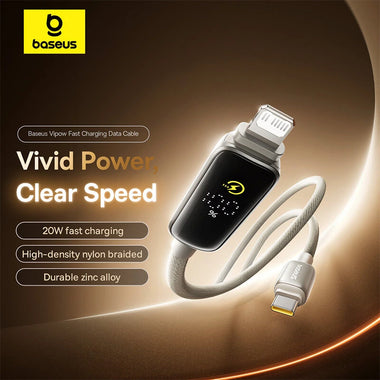 Baseus Vipow 20W USB-C to iP Digital Display Cable Fast Charging Data Transmission Thickened Copper Core Line 1M/2M Long for iPhone 14 14Pro 13 12 11 Pro Max for iPad Pro