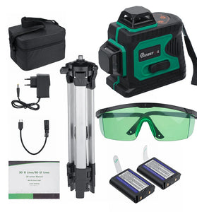 MUSTOOL 3D Green Auto Laser Level 12 Lines 360 Horizontal & Vertical Cross Build Tool Measuring Tools with 2 Batteries