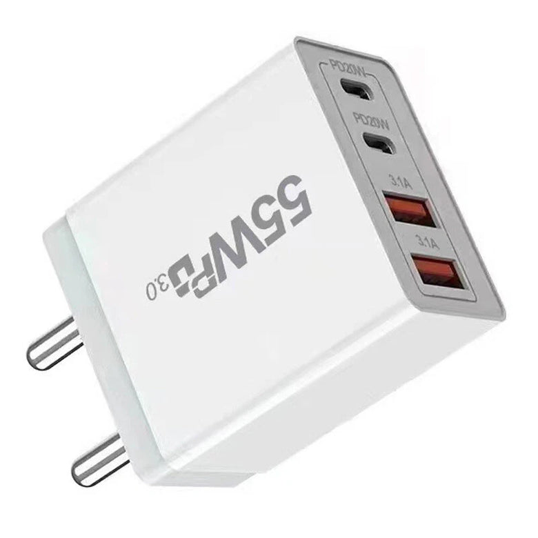 55W 4-Port USB PD Charger 2USB-A+2USB-C PD QC PPS Fast Charging Wall Charger Adapter EU Plug US Plug for iPhone 16 16 Pro 15 14 13 Pro Max for Xiaomi 15pro for Huawei Mate XT for Samsung Galaxy Z Flip6