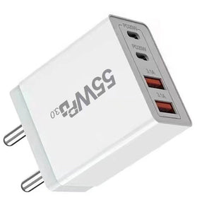55W 4-Port USB PD Charger 2USB-A+2USB-C PD QC PPS Fast Charging Wall Charger Adapter EU Plug US Plug for iPhone 16 16 Pro 15 14 13 Pro Max for Xiaomi 15pro for Huawei Mate XT for Samsung Galaxy Z Flip6