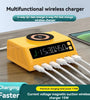 WLX-M9A 110W 6-Port USB PD Charger 3USB-A+3USB-C PD QC3.0 Fast Wireless Charging with Digital Display Desktop Charging Station EU Plug US Plug for iPhone 15 14 13 Pro for Samsung Galaxy Z Fold6 for Xiaomi Civi 4 Pro