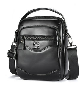 BULLCAPTAIN 8inch Cowhide Leather Men's Shoulder Bag Retro Fashion Cross Body Bag with Hand Band Multiple Zipper Pocket Capacity Business Casual Travel Messenger Bag