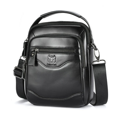 BULLCAPTAIN 8inch Cowhide Leather Men's Shoulder Bag Retro Fashion Cross Body Bag with Hand Band Multiple Zipper Pocket Capacity Business Casual Travel Messenger Bag