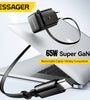 [GaN Tech] ESSAGER G652CE 65W 2-Port USB PD Charger Type-C+Type-C Retractable Cable Support PD3.0 QC4.0 PPS Fast Charging Wall Charger Adapter EU Plug US Plug for iPhone 16 16Pro 15 14 13 Pro Max for Huawei Mate XT for Xiaomi 15pro