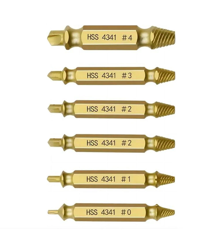 6PCS Damaged Screw Extractor Set Easy Out Bolt Extractor Set Double Head Screw Remover Tools Broken Head Screw Removers High Speed Steel