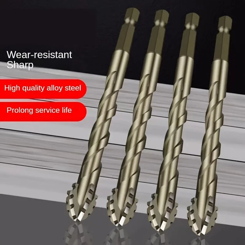 6pcs Drill Bit Carbide Sawtooth 4-Teeth Hex Shank Dry Drill Bit for Ceramic Tile Cast Iron Concrete with Ceramic Buster for Precision Positioning Ideal for Construction & Renovation Projects