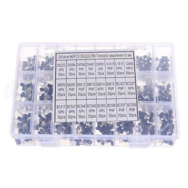 Aemedy 840pcs 24Values TO-92 Transistor Assortment Kit BC327 BC337 BC547 transistor 2N2222 3904 3906 C945 PNP/NPN Transistors Pack