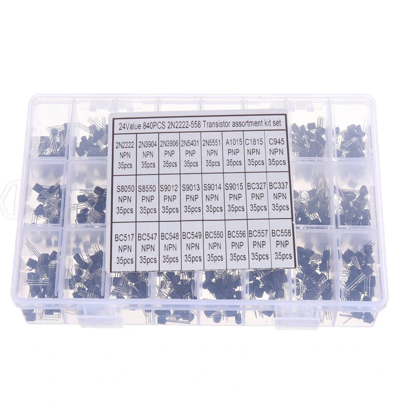Aemedy 840pcs 24Values TO-92 Transistor Assortment Kit BC327 BC337 BC547 transistor 2N2222 3904 3906 C945 PNP/NPN Transistors Pack