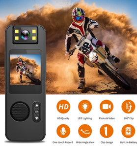 CS11 1080P Back Clip Camera Video Recorder 180 Degree Adjustable Lens Cycling Recorder Built-in LED Light WiFi Support 256GB TF Card Portable Sports Action Camera