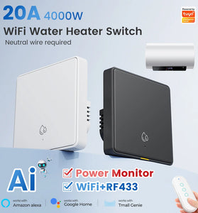 SMATRUL 20A 4000W WiFi RF433 Smart Switch For Hot Water Heater AI Assistant Tuya Wall Switch Power Monitor Voice & APP Remote Control Work With Alexa Google Home